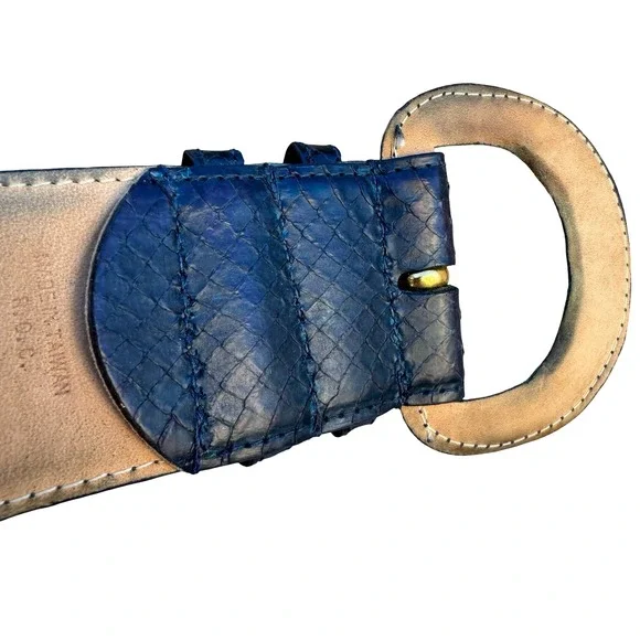 Saks Fifth Avenue Navy Blue Genuine Snakeskin Wide Waist Belt Size M Vintage - Picture 6 of 10